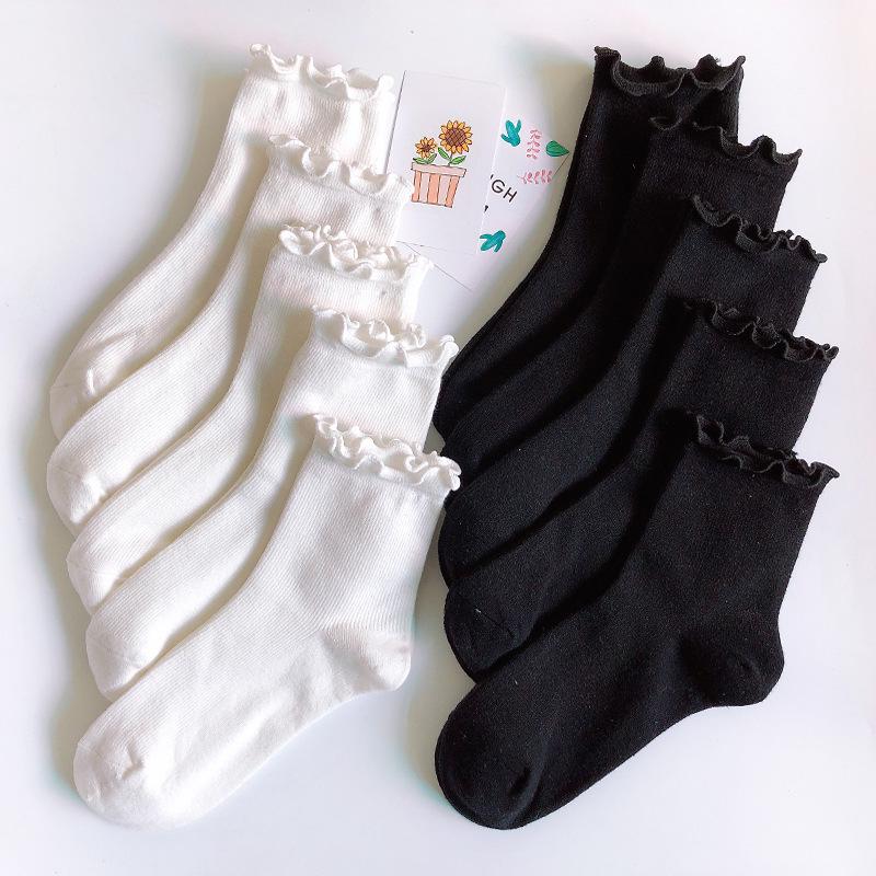 Women's Frilly Mid-Calf Socks: Autumn/Winter Japanese Academy Style – Thick, Artistic, Fresh White Design