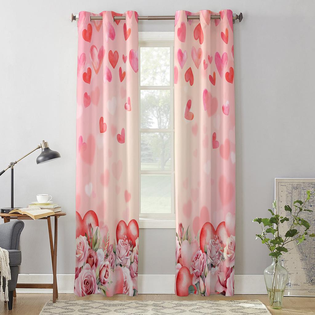 Valentinstag Rosen Liebe Fenster Vorhänge für Wohnzimmer Schlafzimmer Vorhang Modern Küche Jalousien Vorhänge
