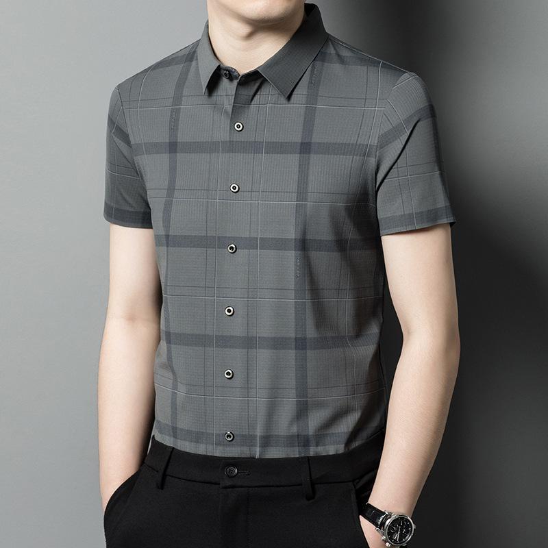 Summer Men's Middle-Aged & Young Lapel Collar Breathable Fashion Casual Short Sleeve Shirt Top