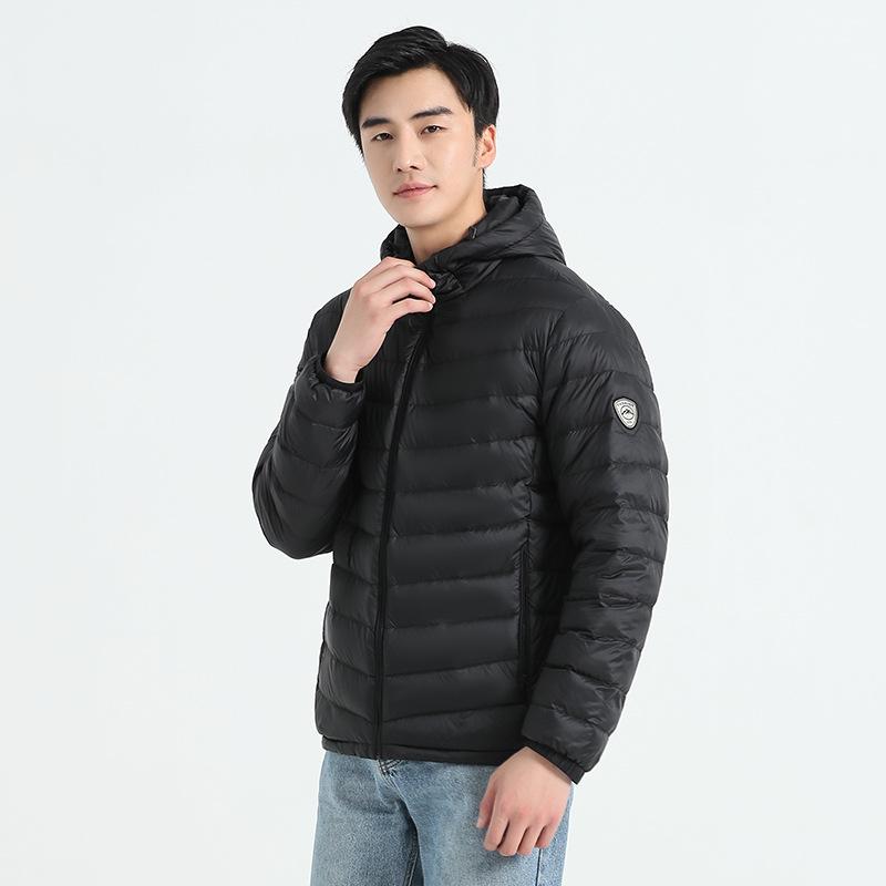 Men's Lightweight Hooded Down Jacket 2025 – Short Style, Stand-Up Collar, Trendy Winter White Duck Down Outerwear
