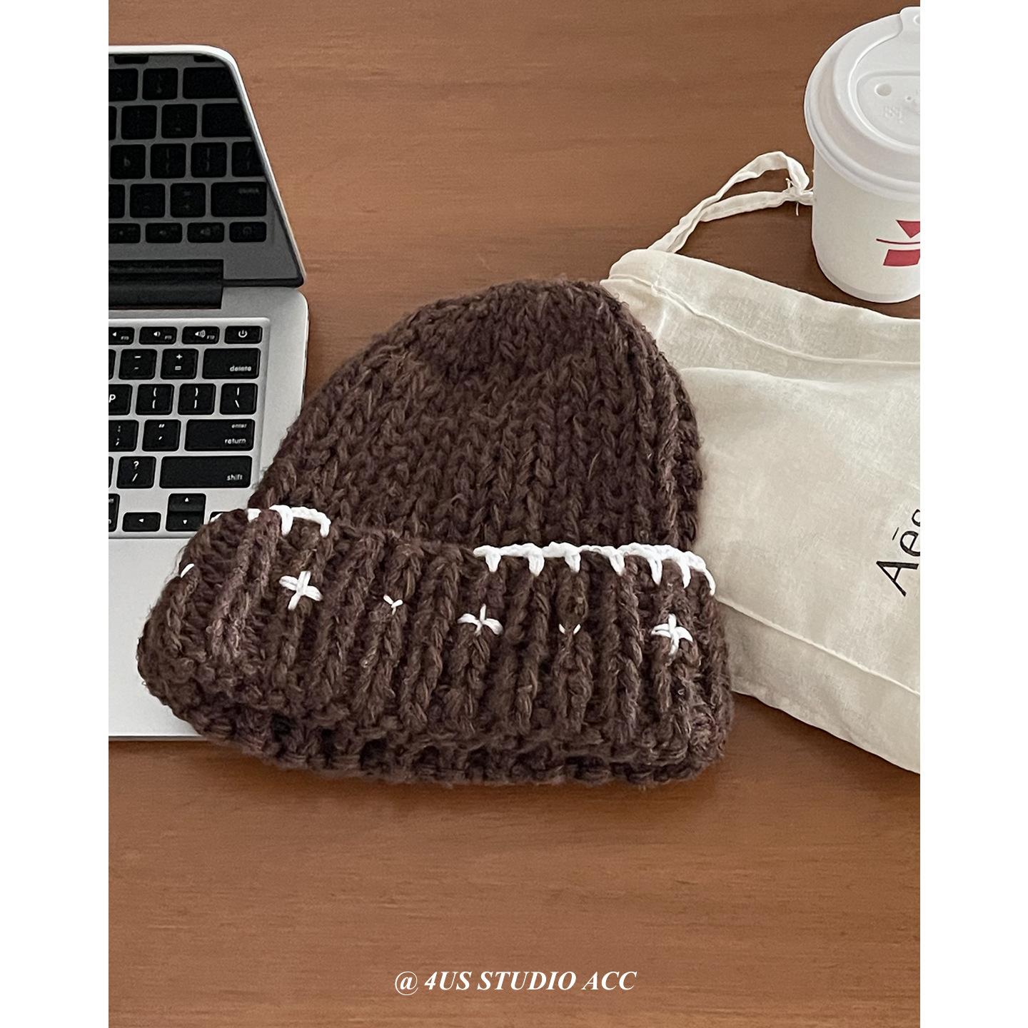 

Purely Handmade Crocheted Woolen Hat for Women in Autumn and Winter Warm Ear Protection Cold Hat Small Knitted Hat Showing Face One size