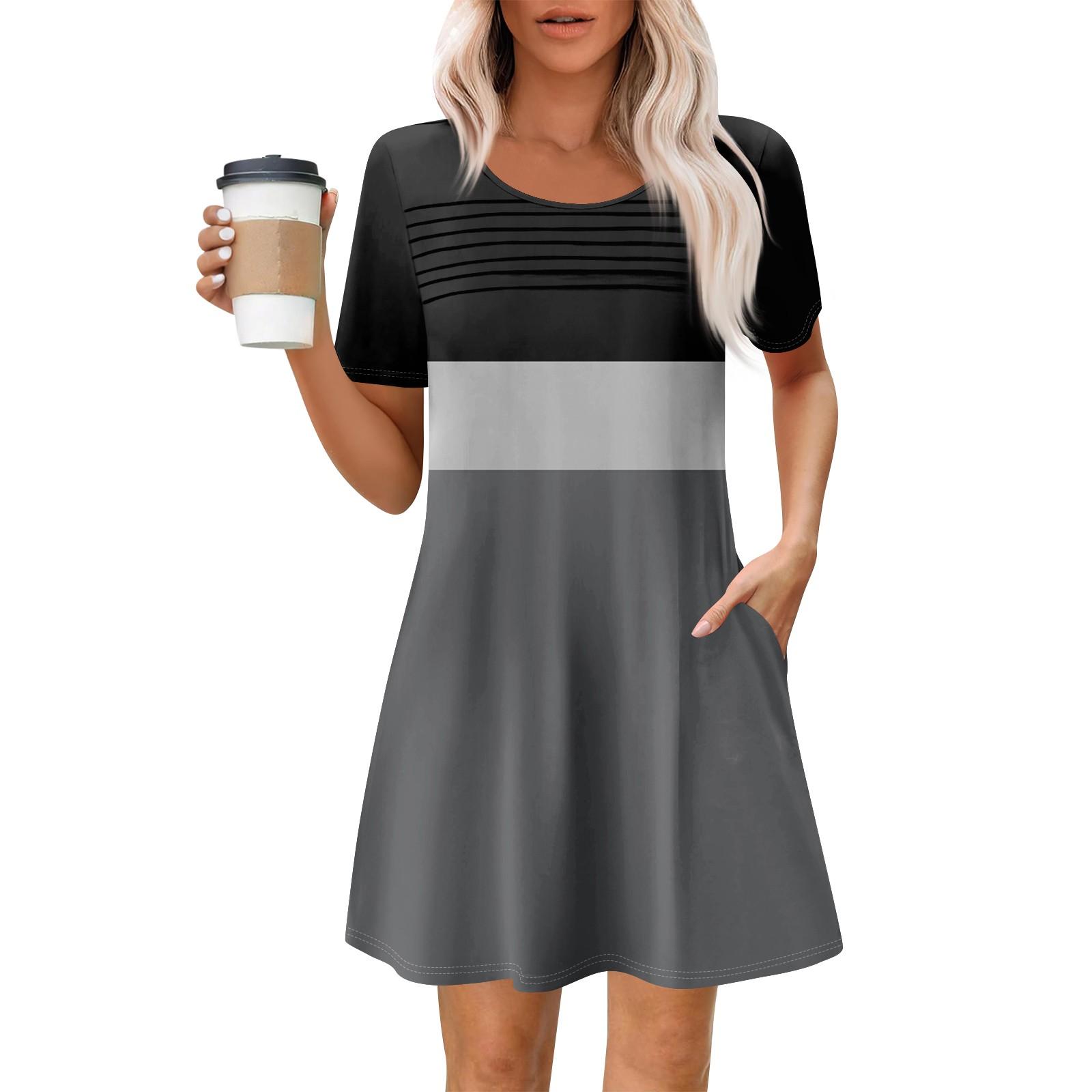 

Женские летние повседневные платья с круглым вырезом, плиссированные, с карманами, с принтом, с коротким рукавом M