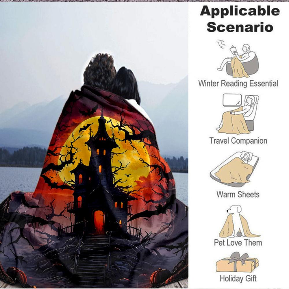 1PC Haunted House, Halloween Decor Print Blanket, Soft Throw Blanket - Warm & Cozy for Couch, Bed, Office, and Travel yy250912215