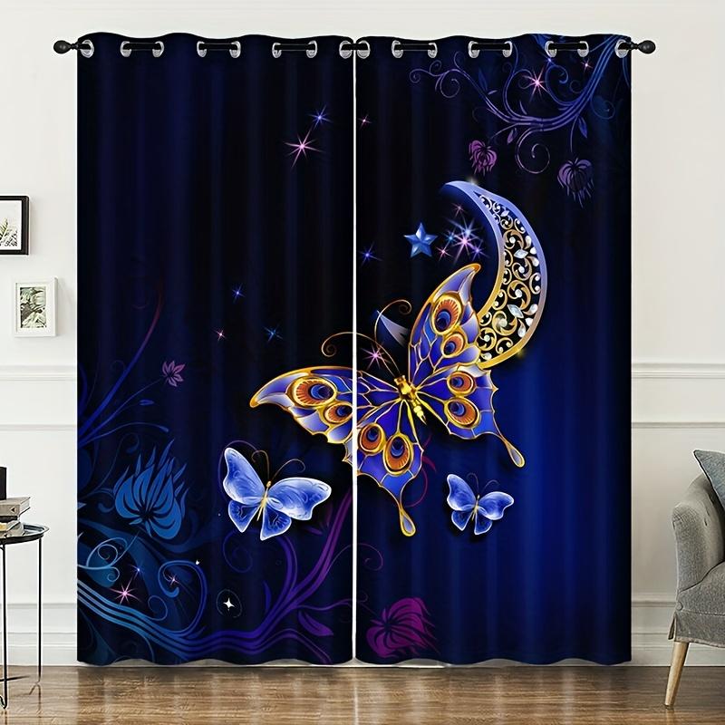 

Classic Shiny Butterfly Flower Curtains Blinds Perfect for Living Area Kid s Bedroom Bathroom Kicthen Office Door Home Decor W65X60H(cm)X2Pcs&Grommet Top