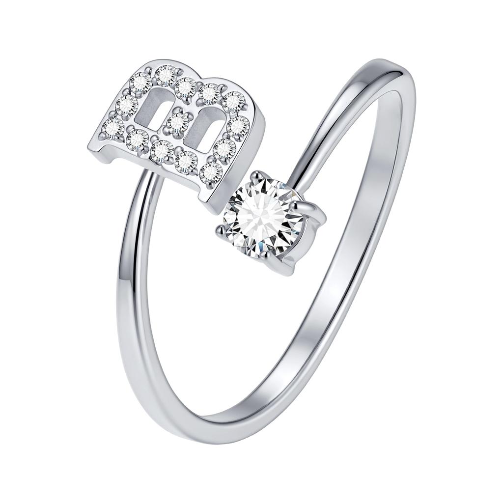 Chic Zircon Initial A-Z Letter Rings for Women Girls Adjustable Opening Ring Name Alphabet Female Wedding Fashion Jewelry Gift