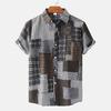 Men Summer Casual Short Sleeve Retro Style Short Sleeve Spell Color Shirt Tops