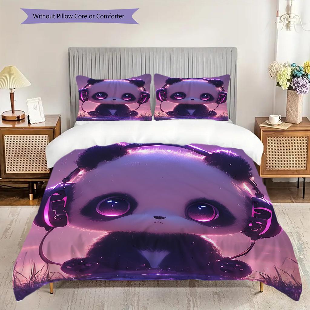 Panda Pattern Bedding Quilt Set Quilt Cover Pillowcase Home Decoration Birthday Gift (1 * duvet cover + 2 * pillowcase, without core)
