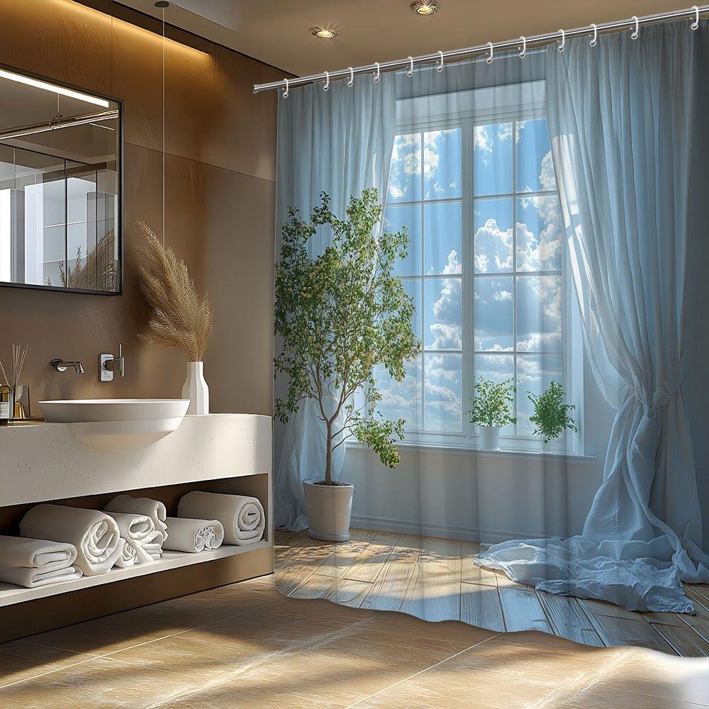 Sunny Window with Greenery Waterproof Shower Curtain for Bathroom Decor