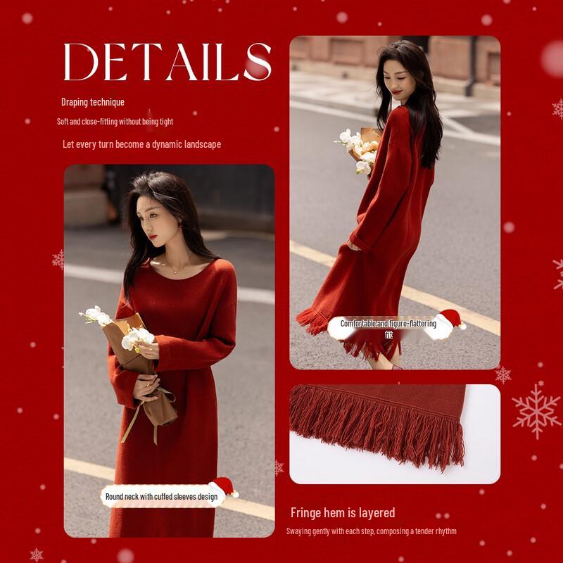 Demana Women's Elegant Tassel Knitted Dress