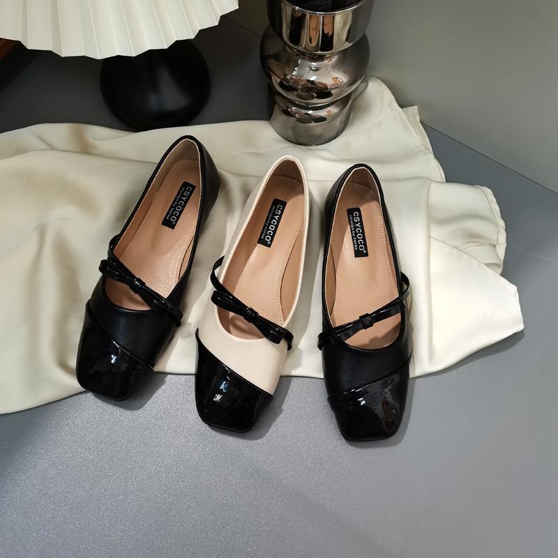 2025 Spring New Square Head Soft-soled Bow Shallow Mouth Ballet Niche Flat-soled Doudou Women's Single Shoes Commuter Work Shoes