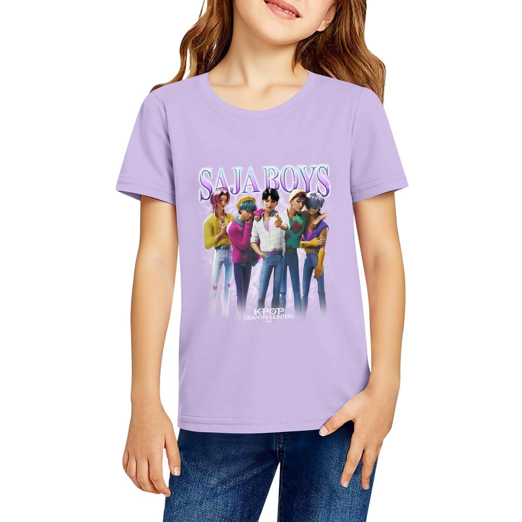 Fashionable Round Neck Short Sleeve Work Clothes Printed Tops For KID Summer Tops