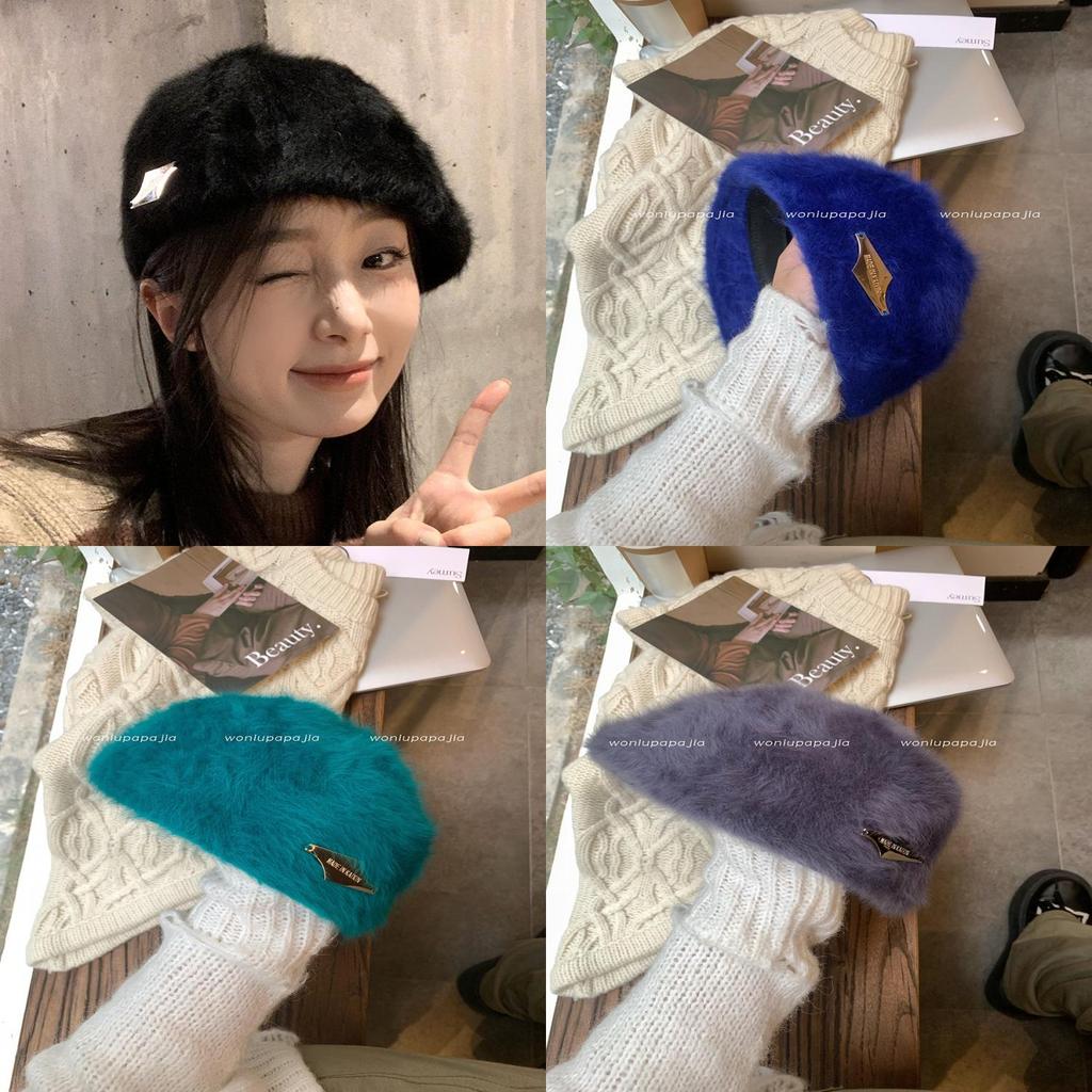 Chic Vintage-inspired Beret Rabbit Fur Blend Warm Winter Hat Casual Fashion Statement