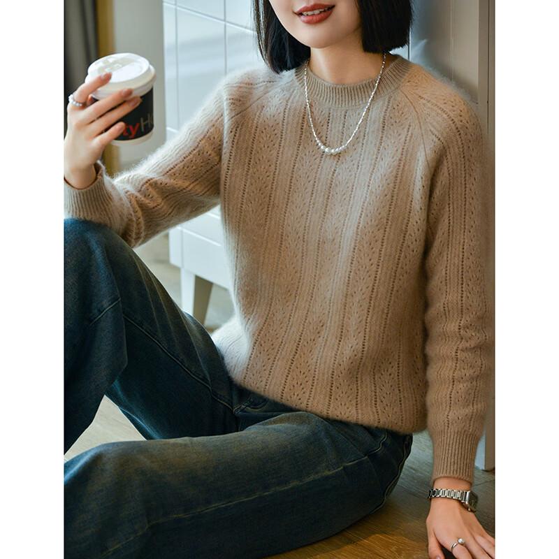 Fanzhen Women's 100% Wool Hollow Knit Sweater
