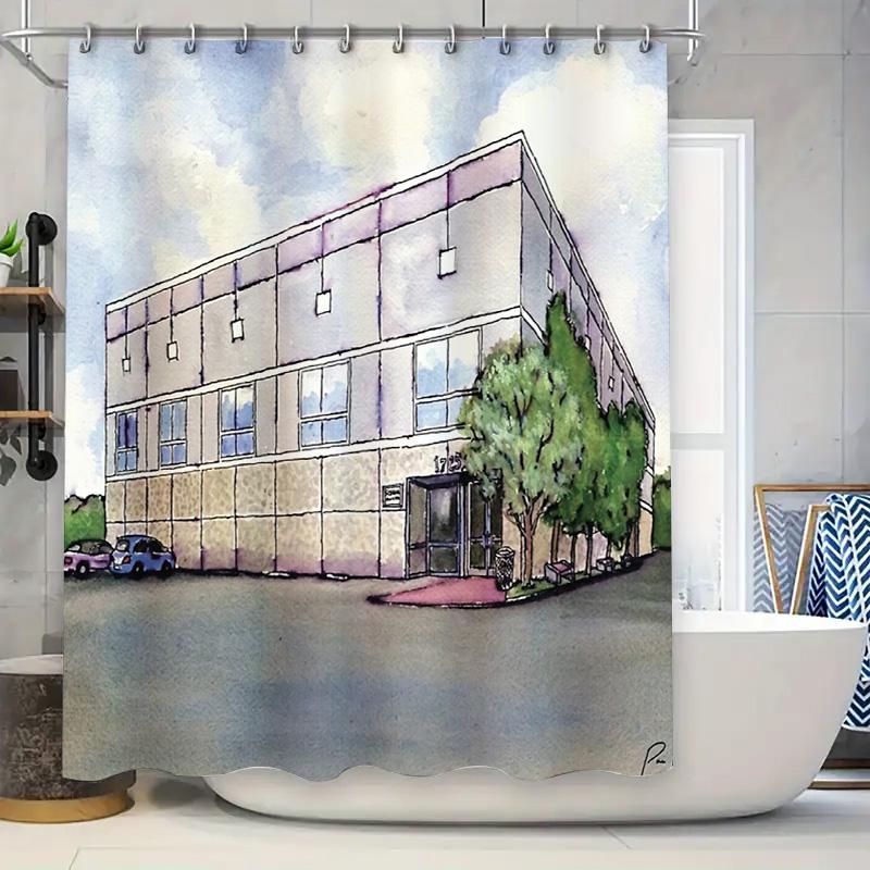 

Modern Abstract Building Art Shower Curtain Minimalist Cityscape Bathroom Decor Waterproof Fabric Backdrop Home Decor 90x180cm
