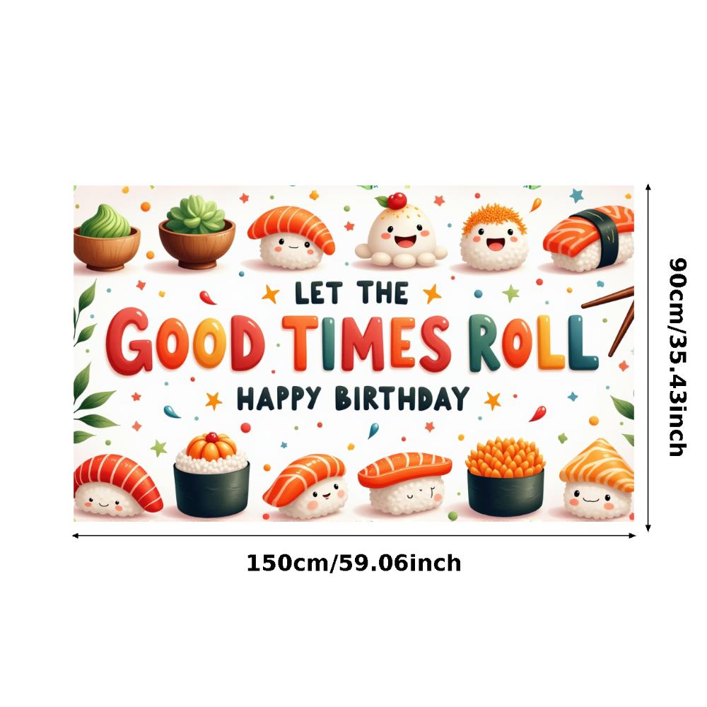 Birthday Celebration Banner Food Theme Banner Kids Party Decoration Cute Characters Sushi Birthday Banner For Kids Party Party