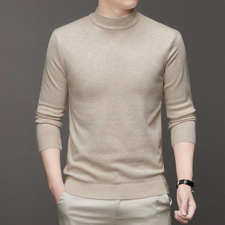 Frühling Herbst Männer Pullover Einfarbig Pullover Mock Neck Dünne Mode Gestrickte Pullover
