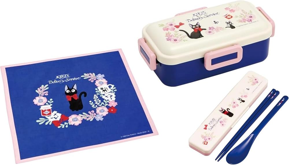 Skater Gigi French Antibacterial Dishwasher Safe Soft Lunch 1 Lunch Floral Cat Tight Set Box, Tier, 530ml, 4-Point Lock, Chopsticks/Spoon, Cloth,