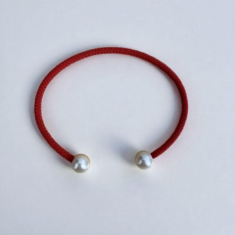 

Original Handmade Cross Steel Wire Rope Bracelet with 3D Pearl Buckle красный
