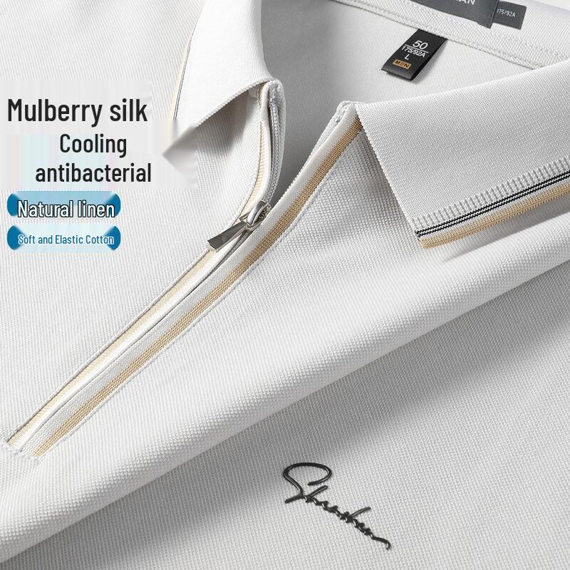 SHANSHAN Men s Antibacterial Cooling Linen & Silk Blend Polo Shirt M