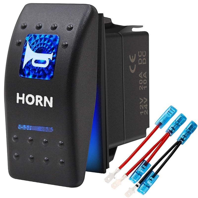 Momentary Horn Button Waterproof Rocker Switch Toggle - ON/OFF Blue LED Light - 12V 20Amp 24V 10Amp, 5 Pin For Automotive Cars Vehicles Marine Boats