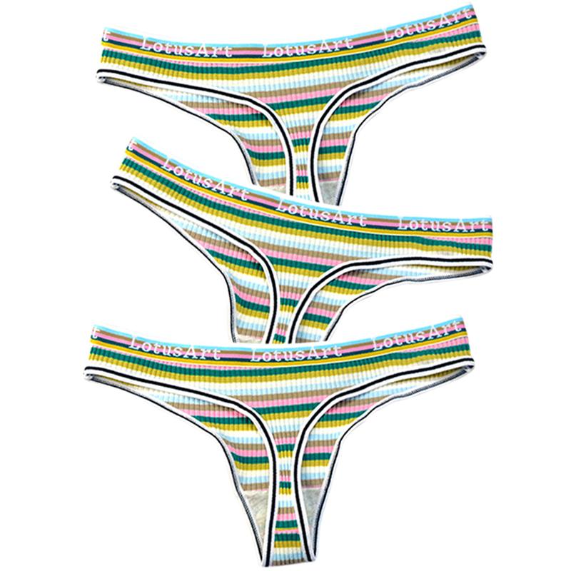 YOUULAR 3 Teile/los Mode Frauen Baumwolle Nahtlose G-string Sexy Bunte Gestreifte Dessous Höschen Thongs Weibliche Unterwäsche Dessous M-XL