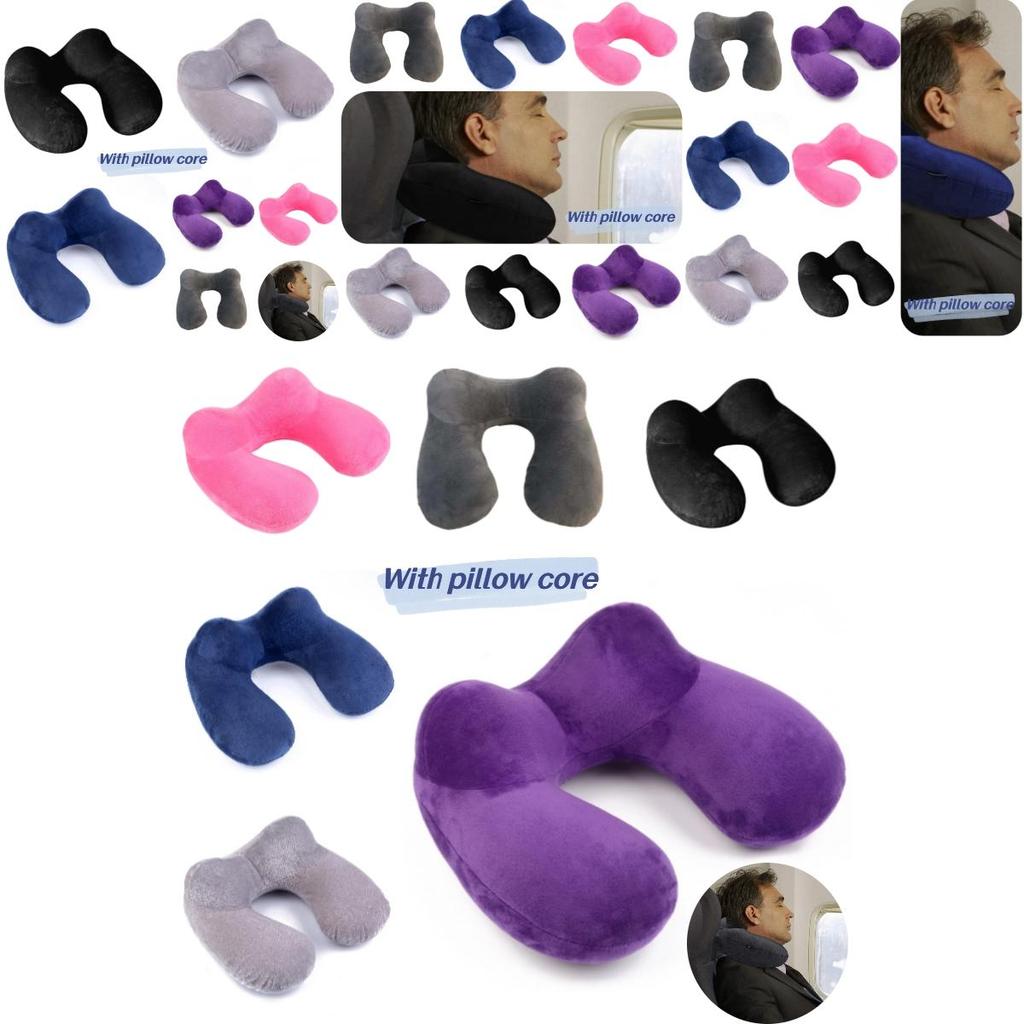 U-shaped Inflatable Neck Pillow Set For Travel With Camel Hump Design Soft And Comfortable