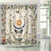 1Pc Celestial & Botanical Shower Curtain - Sun, Moon, Butterfly & Floral Design, Polyester Fabric With 12 Hooks,Whimsical Design