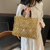 French Light Luxury Woven Bag Fashion Hollow Handbag Niche Design Round Hand-held Square Bags Versatile Gold Silver Holiday Bags