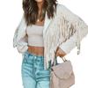 Women's Long Sleeve Slim Fit Short Coat Tassel Trim Casual Solid Color Jacket