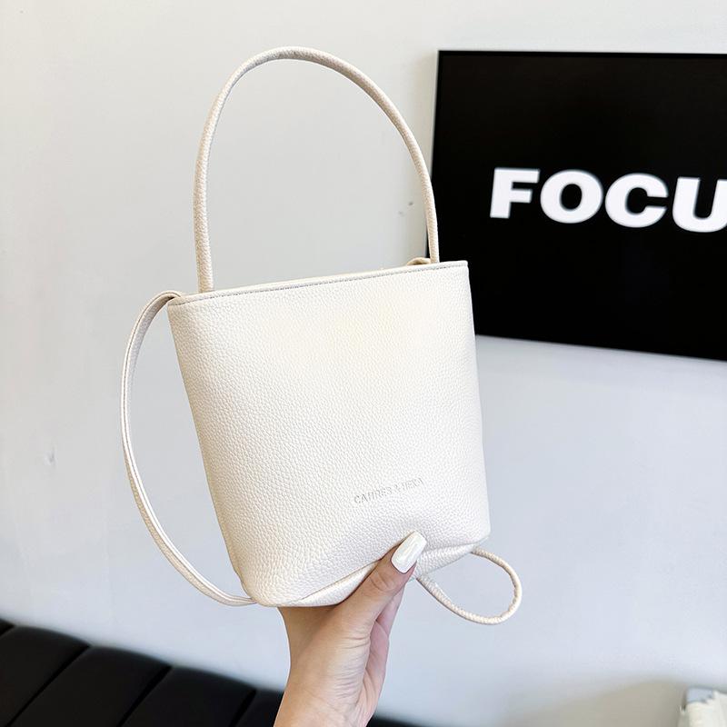 

New fashion handbag large capacity solid color bucket tote bag simple versatile casual shoulder messenger bag білий