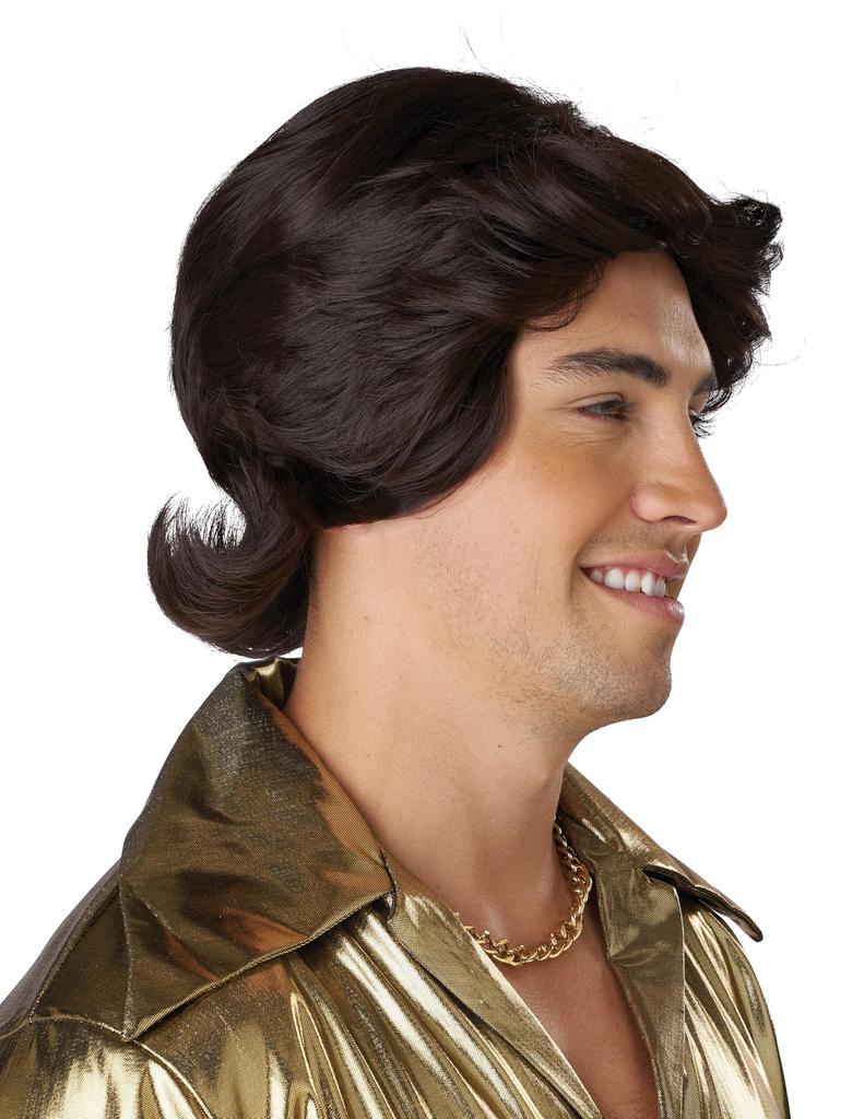 California Costumes 70s Men's Feather-Style Costume Wig, Dark Brown, One Size, 7125-125