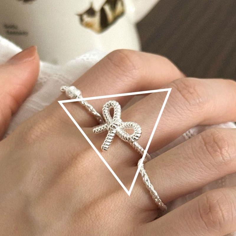 PANJBJ   CopperBowknot Ring for Women Love Heart Minimalism Sweet Romantic Adjustable Jewelry Gift Dropshipping