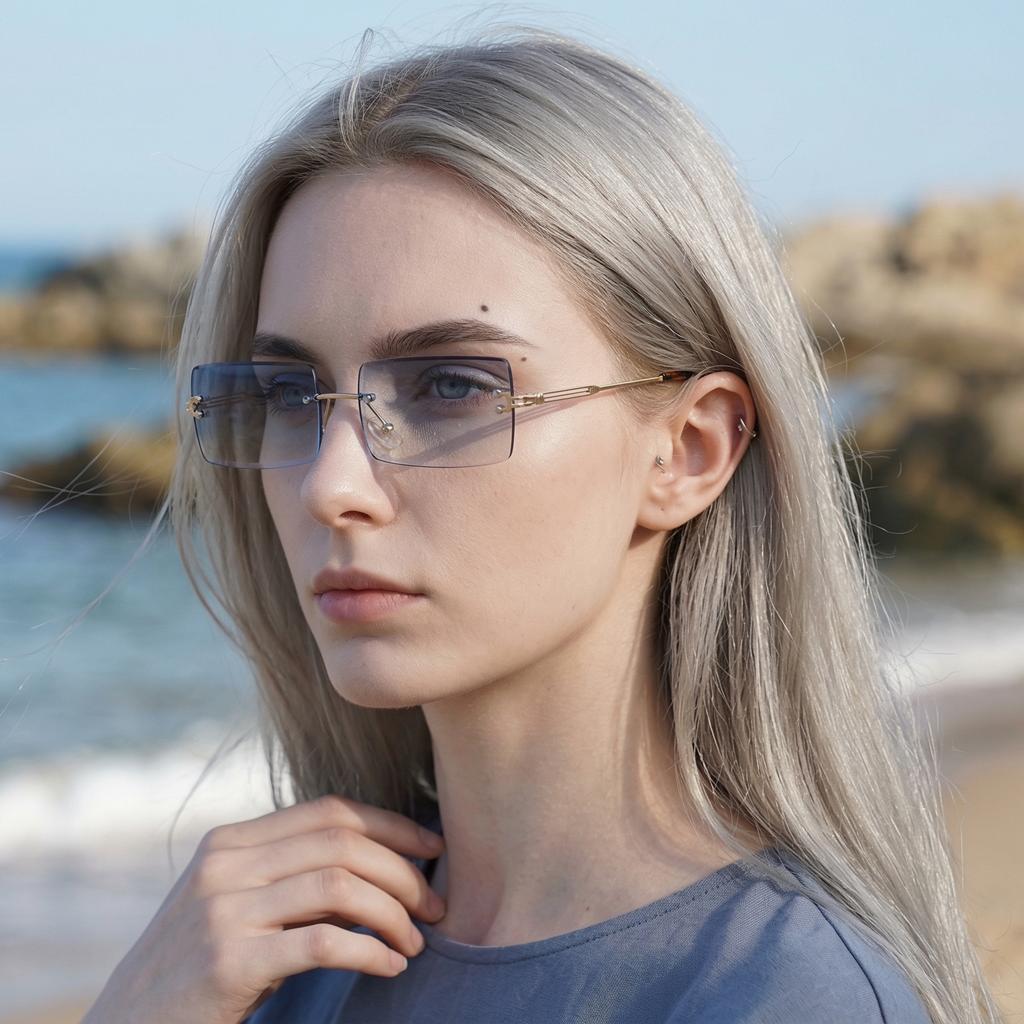 2-3 PCS Women's Rimless Rectangle Sunglasses Fashion Tinted Lens UV Protection Trendy Shades