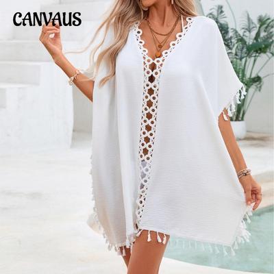 Copricostume Bikini all'Uncinetto Patchwork con Frange e Top Copricostume da Spiaggia
