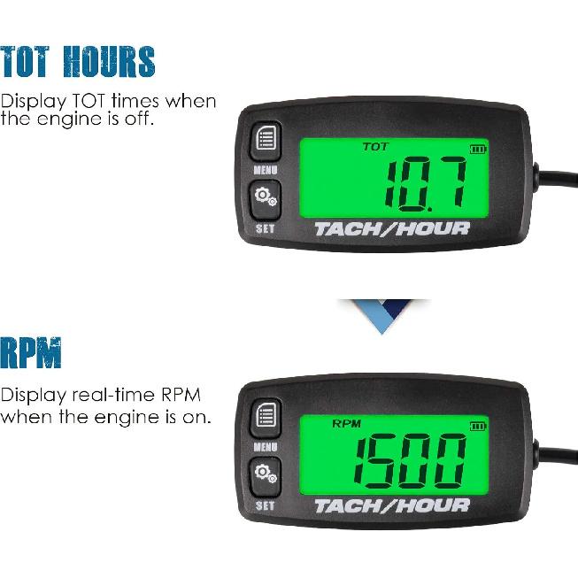 Runleader Digital Maintenance Tach/Hour Meter,Battery Replacement for Small Gas Engine,Used on Riding Lawn Tractor Generator Compressor Chainsaws 1