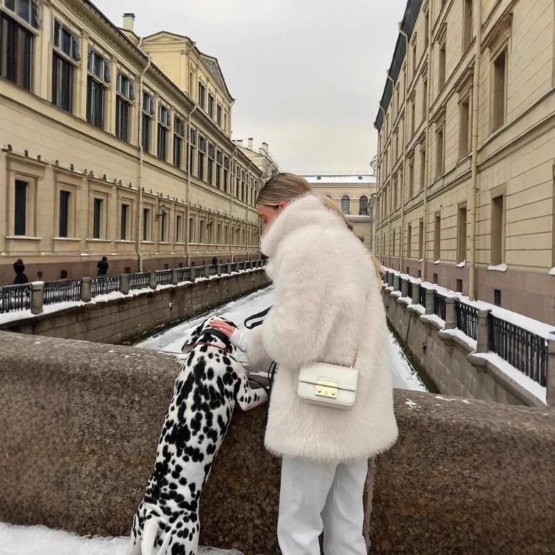 Autumn and winter thickened imitation fur coat women's suit collar medium and long fox fur coat street style fur coat