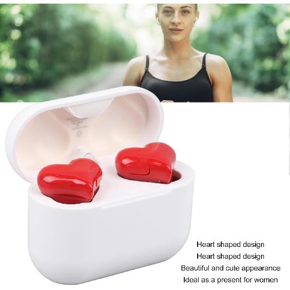 Dpofirs Earbuds, Heart Shaped Stylish Lightweight Noise Canceling Stereo in Ear Bluetooth Earphones, Includes Charging Case and 6 Ear Tips