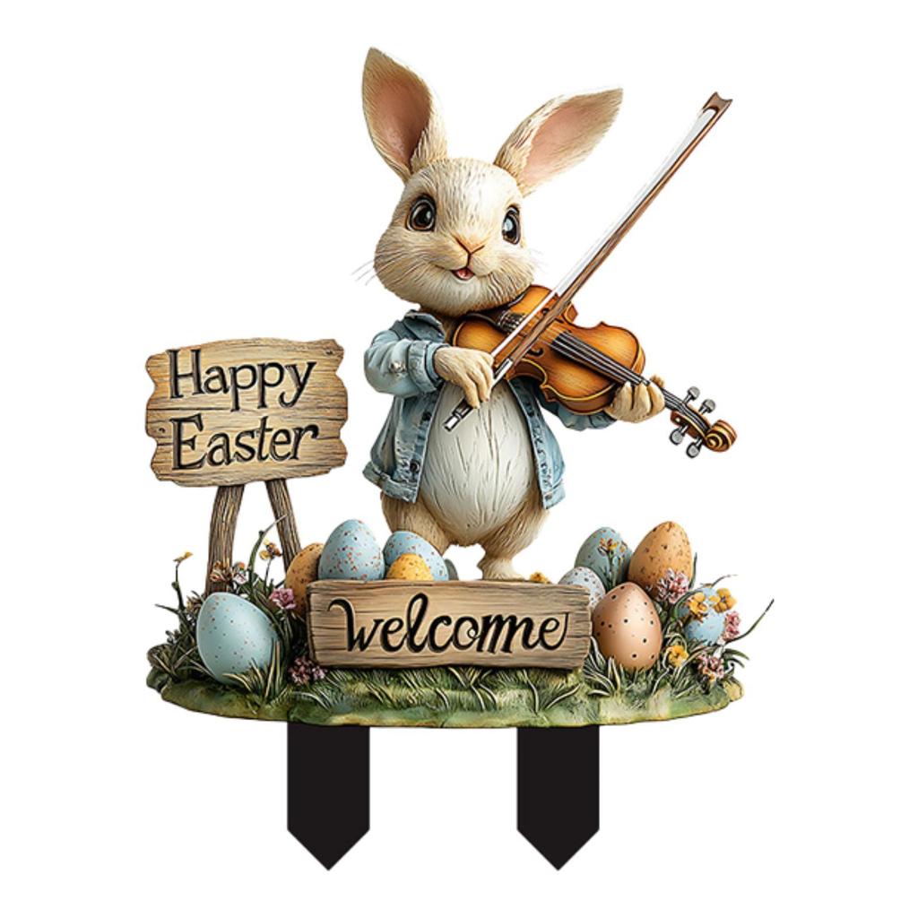 Easter Bunny Stake Easter Decor Yard Ornament Bunny Decorative Garden Stake Rabbits Easter Yard Sign for Backyard Path Garden