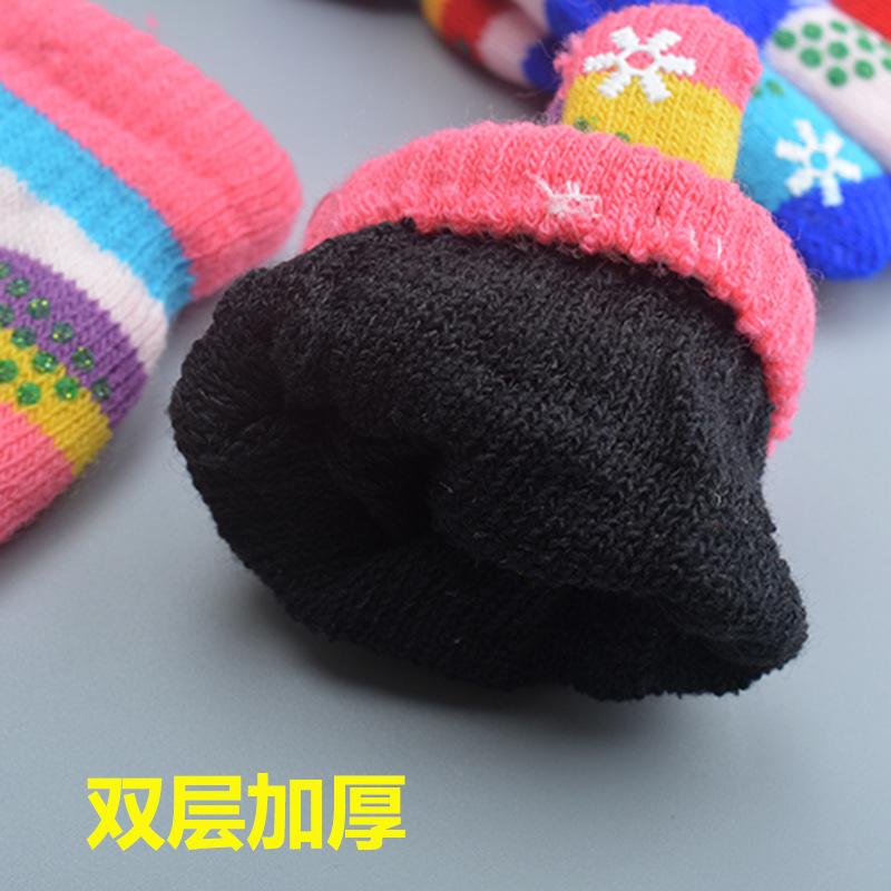 Mary Children's Gloves, Five-finger Baby Autumn and Winter Colored Snowflakes, Six-color Students and Children Double-layer Thickened Warm