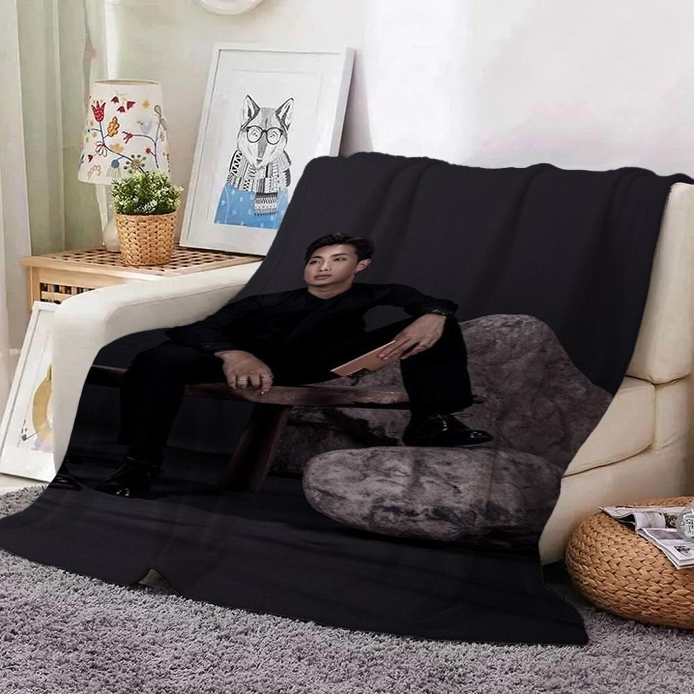 Kim Namjoon Rm Portrait Collage Print Pattern Blanket Soft Comfortable Fleece Blanket For Living Room Bedroom Recliner Home Party Decor Memorial Gift
