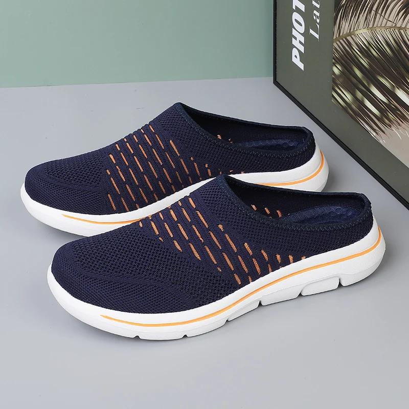 Fashion Mens Half Slippers Summer Breathable Mesh Mens Shoes Outdoor Casual Walking Shoes Large Flat Light Mesh Slippers Sandals Hombre