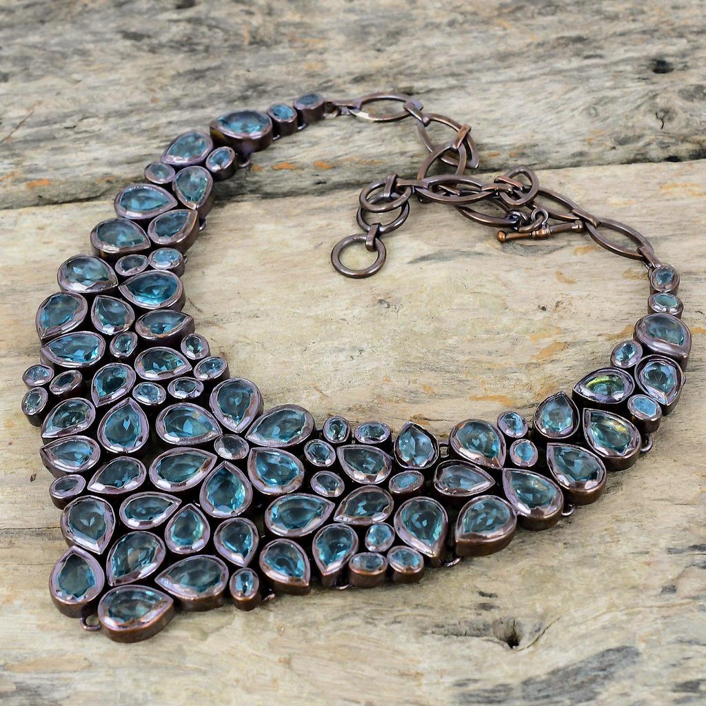 Faceted Swiss Blue Topaz Necklace Electroformed Copper Necklace Adjustable Chain Necklace Dainty Gemstone Necklace Handmade Jewelry For Gift