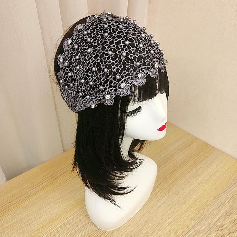 

Flower Hollow Out Beaded Headband Crochet Pearl Headwear Lace Wide Brim Hair Band Pressure Hair Scarf Hair Accessories