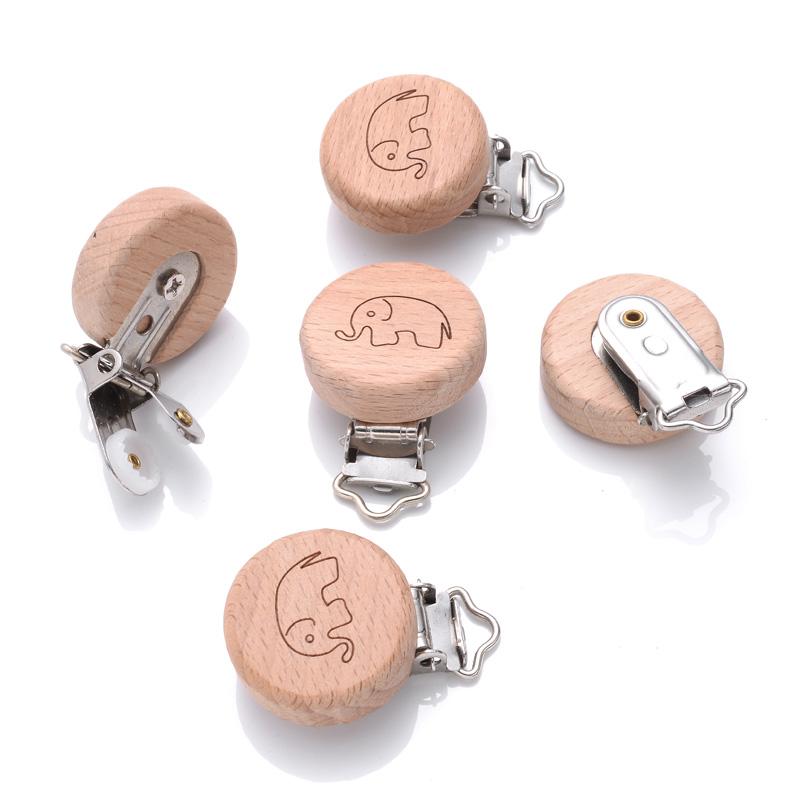 1Pcs 21 Style Baby Beech Pacifier Clips Heart Animal Rainbow Pattern Wooden Metal Clips for Nipple Holder Dummy Clip Soother