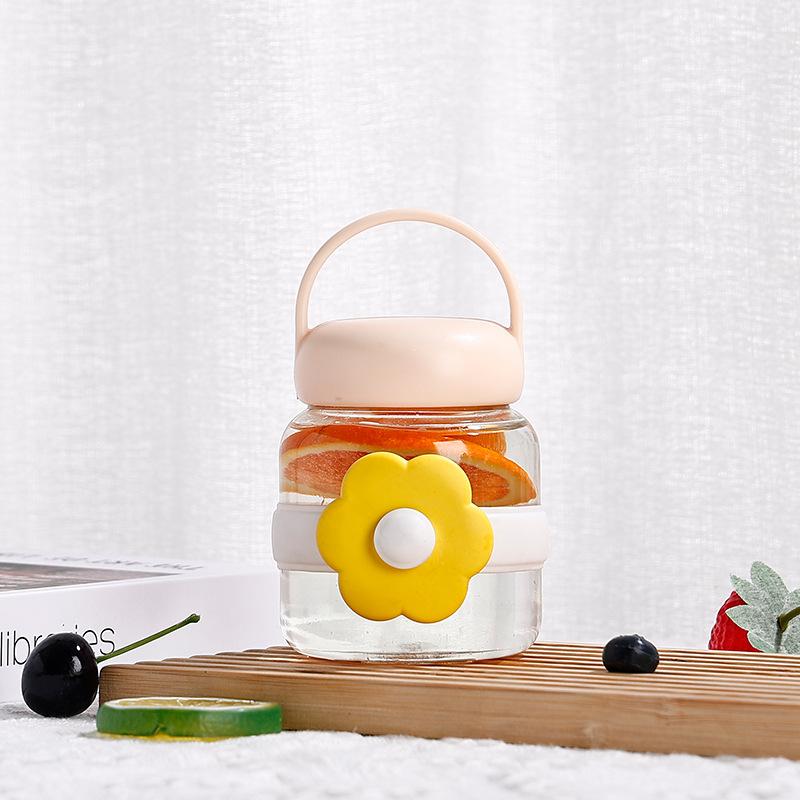 Nouvelle Tasse Grosse Fleur Créative Tasse en Verre Portative Tasse Cadeau Mignonne Tasse à Eau Simple et Fraîche Impression