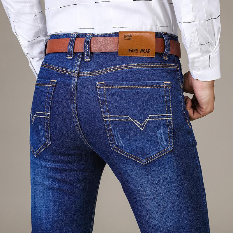 Autumn And Winter New Men'S Business Jeans Elastic Fit Straight Leg Casual Pants Slim Fit Pants For Men