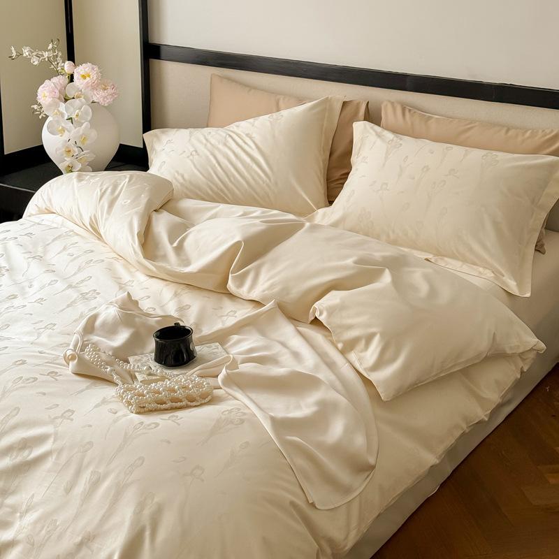 Class A Maternal Infant Grade High-End Long-Staple Cotton Cotton Jacquard 4-Pcs Set Pure Cotton Bed Sheet Quilt Cover Light Luxury Bedding 4