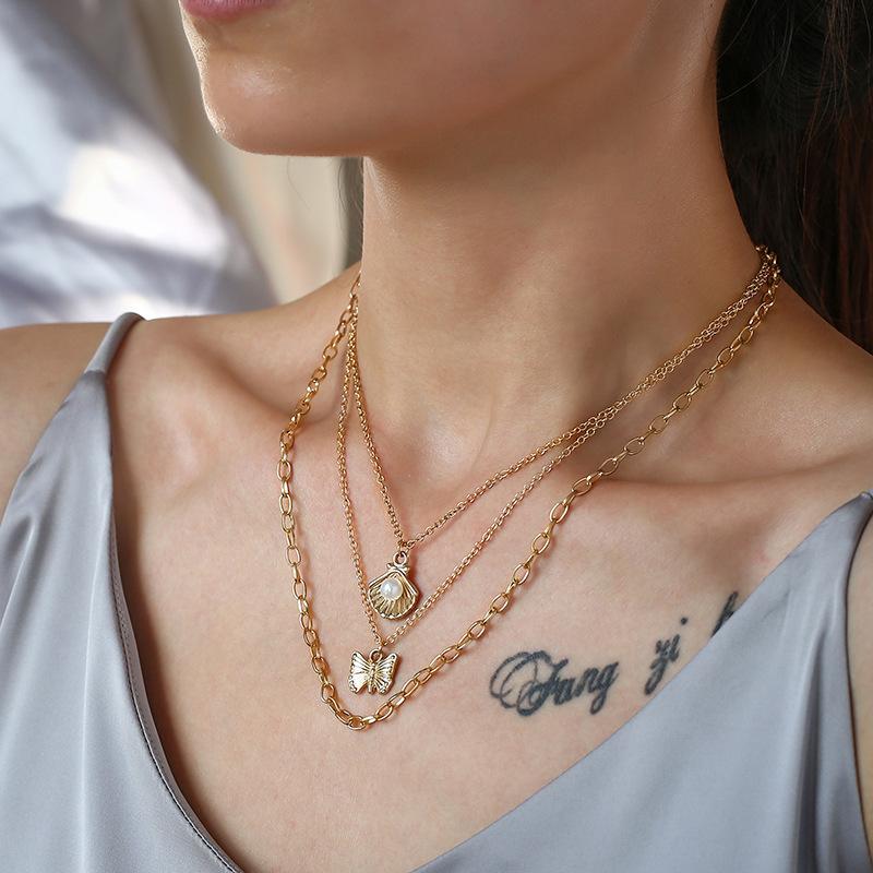 Accessories Collarbone Chain Women'S Simple Shell Imitation Pearl Butterfly Cuban Chain Collarbone Chain