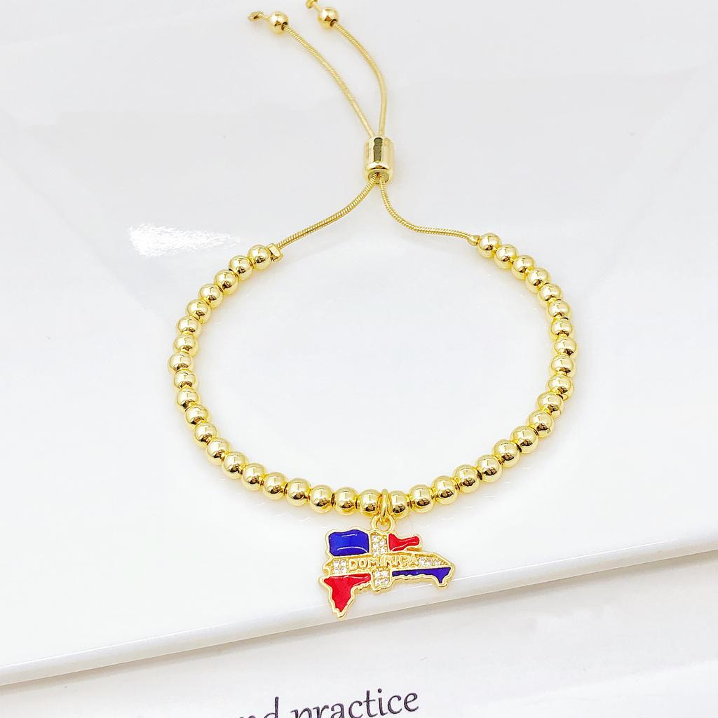 Colombia Venezuela Dominican Map Bracelet Enamel Flag Beaded Bangle Zircon Jewelry for Men Women National Pride Gift