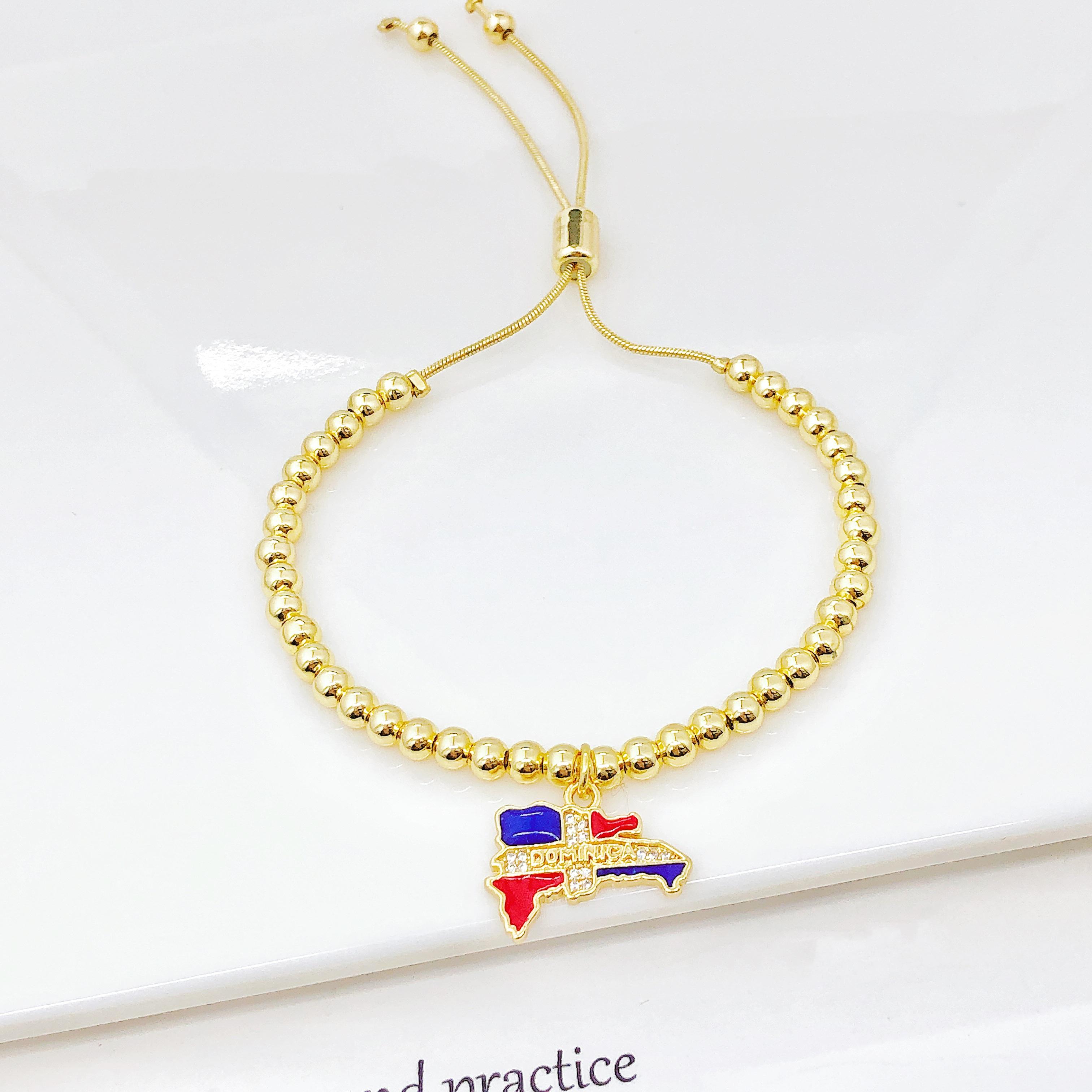 Браслет-карта Колумбия Венесуэла Доминикана Эмалированный Флаг Бусины Браслет-манжета Циркон Модные Украшения для Мужчин Женщин Подарок Национальной Гордости